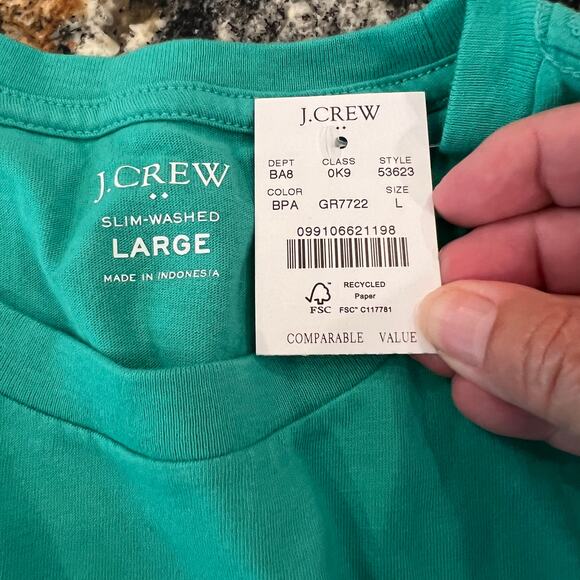NWT J. Crew Men's Bright Patina Green Washed Jersey Pocket Tee - Picture 4 of 7